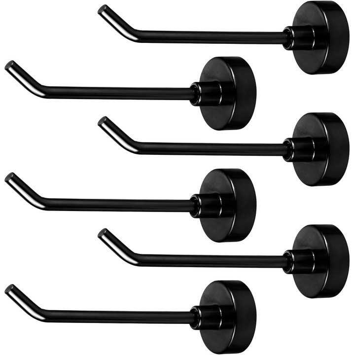 Set 6 carlige magnetice unghi 45, otel inoxidabil negru mat, 20mm, multifunctional