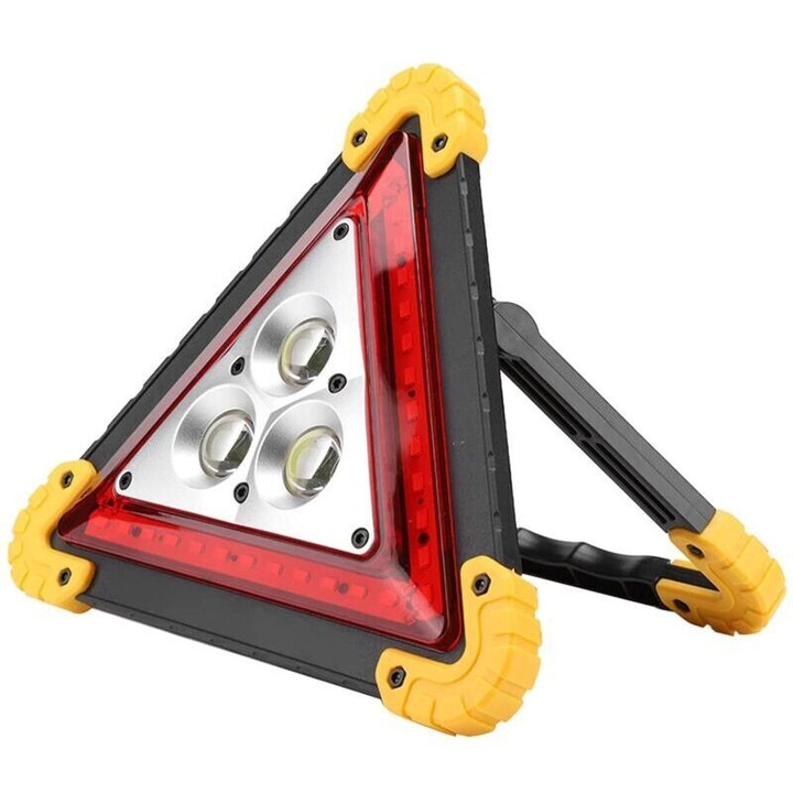 Autó figyelmeztető háromszög LED 3 COB, hordozható, USB töltés, kompakt