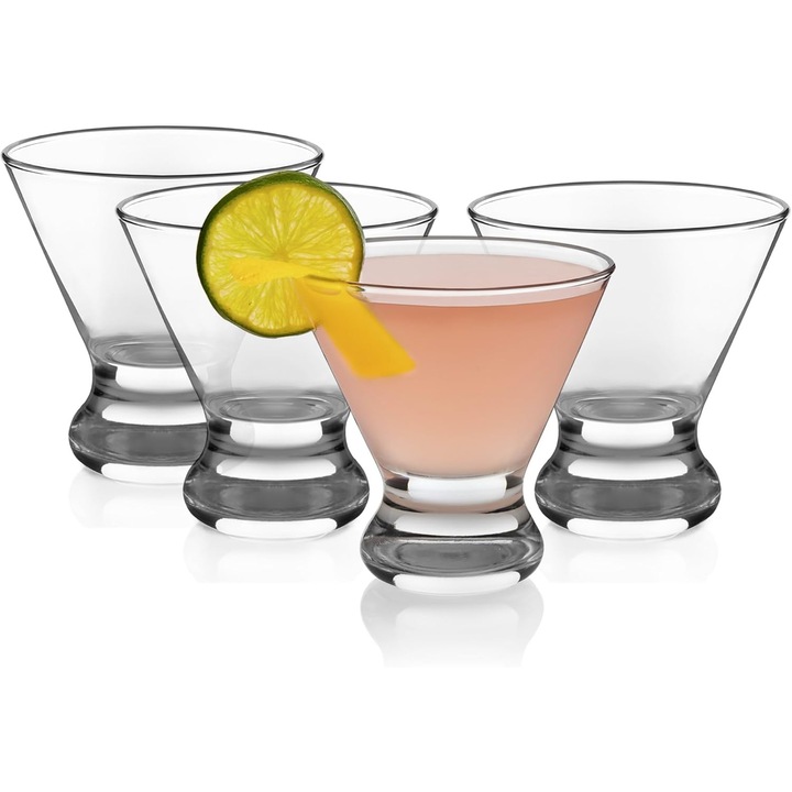4 darabos készlet, talp nélküli martini poharak üvegből, mosogatógépben mosható, ólom- és BPA-mentes, átlátszó, 4 x 240 ml