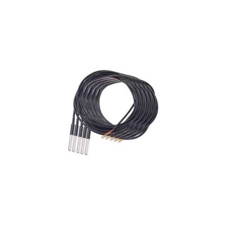 DS18B20 digitális hőmérséklet érzékelő, rozsdamentes acél ház, 6x30mm, 3m kábel, 5 db-os készlet