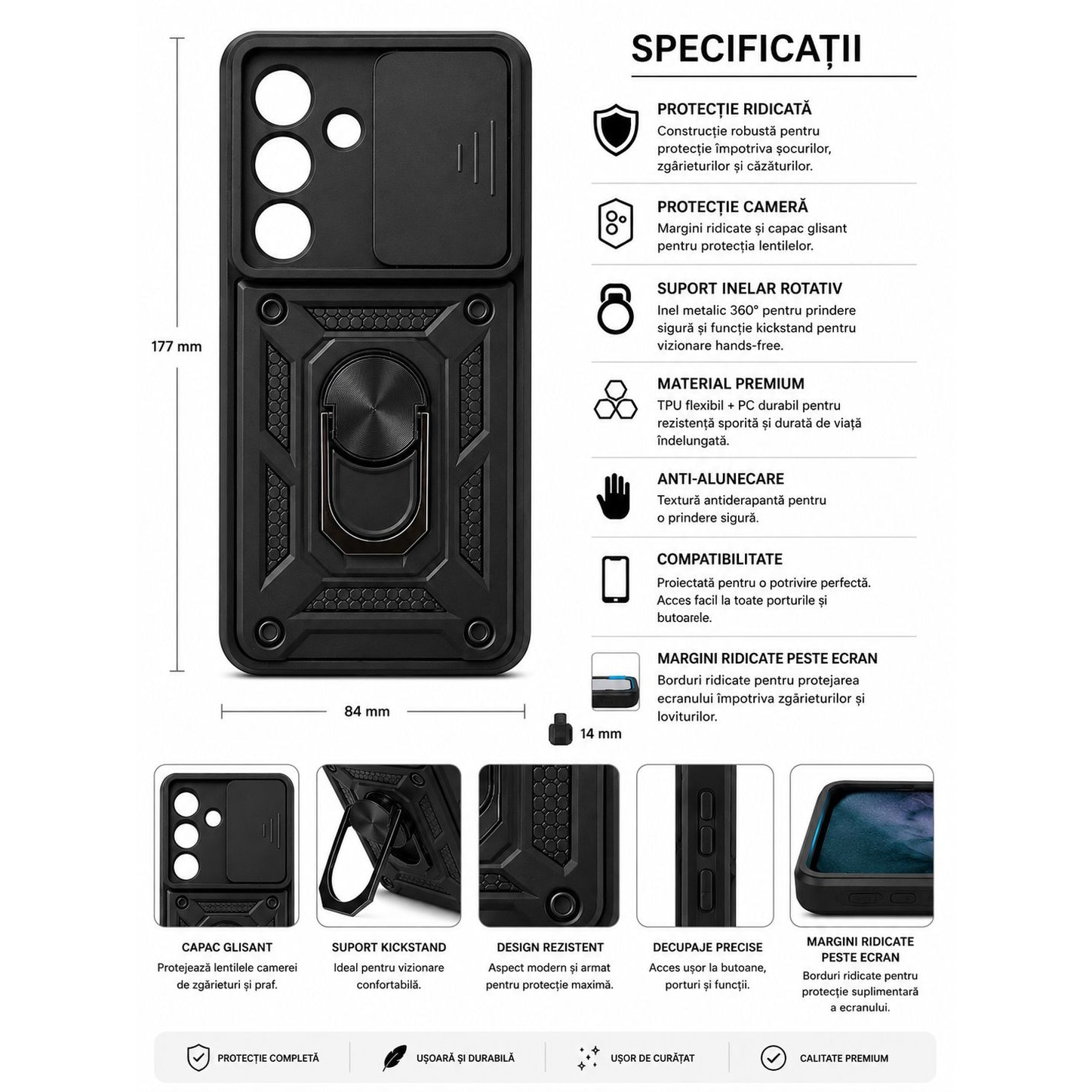 Husa telefon Mat-Tech compatibila cu Samsung Galaxy S26, Protectie Camera, Inel, Magnet, Anti-Shock, Rugged Protection, Negru