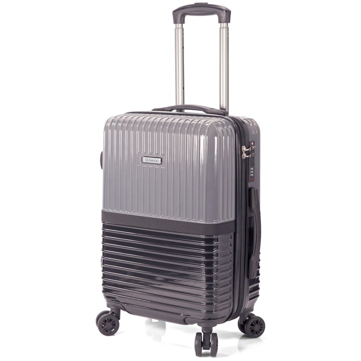 Troler Mare Extensibil Benzi 77x46x33 cm, Policarbonat, Cifru, BZ 5914, Gri