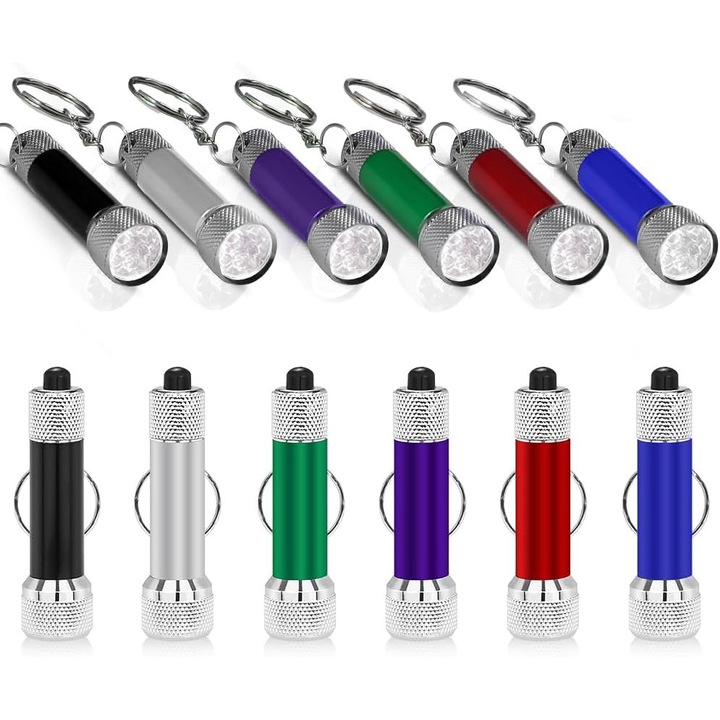 12 db színes mini LED lámpa szett, 1.7x7cm, kulcstartóval