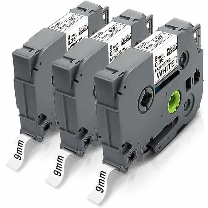 Címkeszalag 9mm 8m fekete fehér alapon laminált tartós