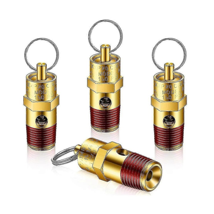 4 db 1/4 hüvelykes biztonsági szelep készlet, sárgaréz, arany színű, 150PSI, 178 cfm