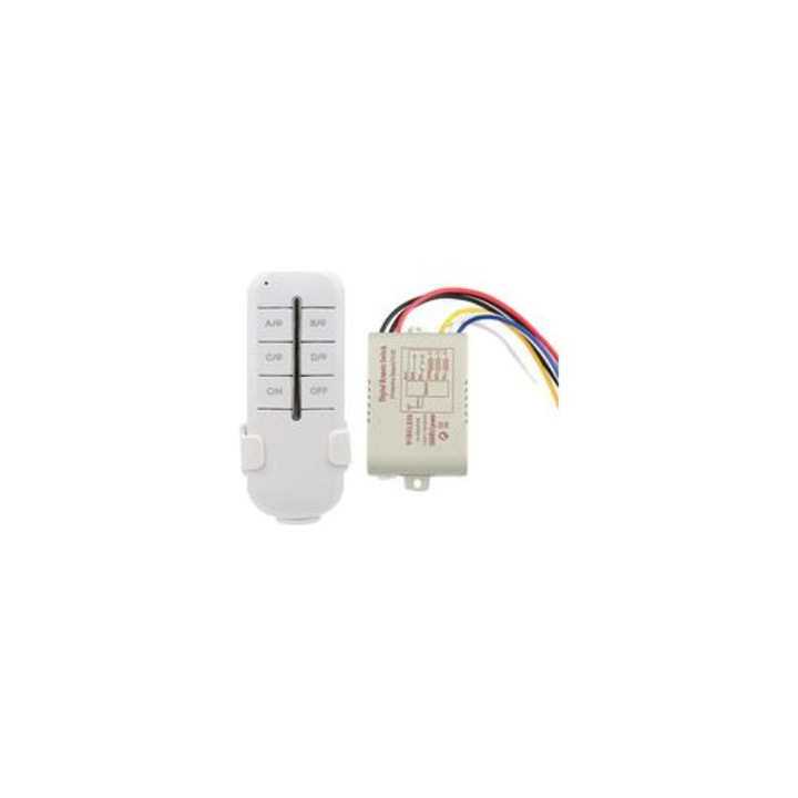 Vezeték nélküli távirányító, 3 csatornás, 1000W, fehér, 20m
