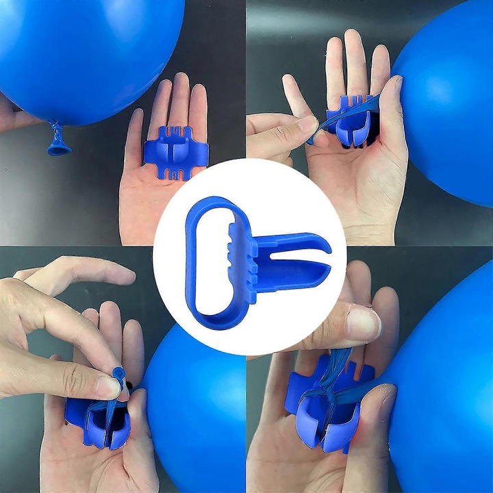 Dispozitiv pentru legat baloane, clema pentru noduri, din plastic, portabil, 7 x 5.5 x 2 cm, albastru, 1 buc