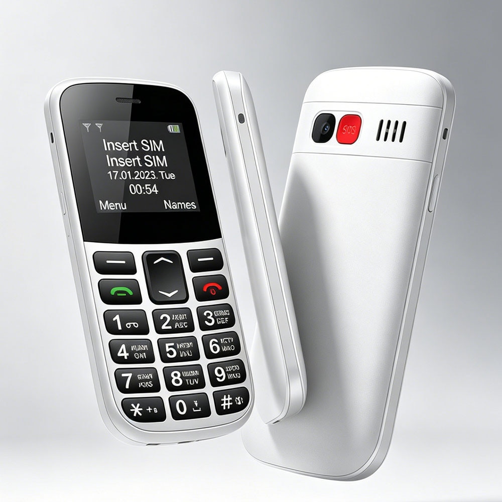 Telefon mobil pentru seniori, Garsonal®, 1.77", butoane mari, buton SOS, cu meniul in limba Romana, functiile de lanterna si radio FM, USB-C, 120 de ore de timp de asteptare, Alb