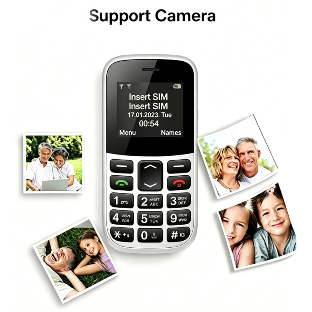 Telefon mobil pentru seniori, Garsonal®, 1.77", butoane mari, buton SOS, cu meniul in limba Romana, functiile de lanterna si radio FM, USB-C, 120 de ore de timp de asteptare, Alb