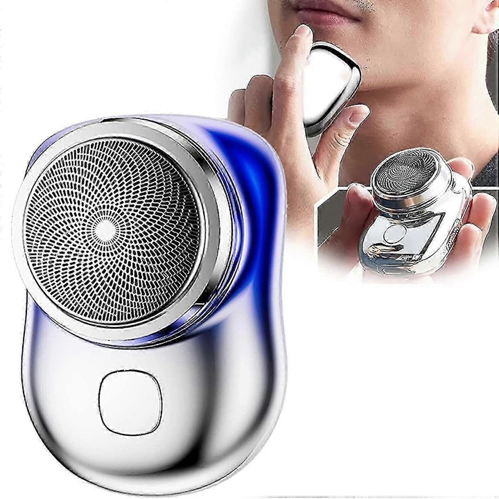 Преносима електрическа самобръсначка Mini-Shave, турбо остриета от неръждаема стомана, двойно фолио 0,1 мм за прецизно бръснене, водоустойчива IPX7, бързо зареждане USB 30 минути, синя