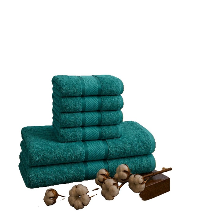 Prémium 6 darabos fürdőlepedő szett, 100% fésült pamut, ultra-nedvszívó és puha, 420 g/m², zöld