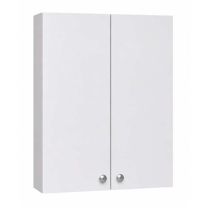 Dulap Baie Suspendat Premium, 2 Usi Soft-Close MDF Alb Mat, Corp PAL Melaminat Alb Perlat 18MM, 2 Polite, 60 x 70 x 22 cm