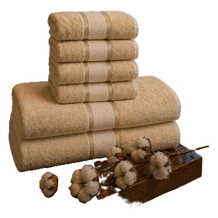 Prémium 6 darabos fürdőlepedő szett, 100% fésült pamut, ultra-nedvszívó és puha, 420 g/m², bézs