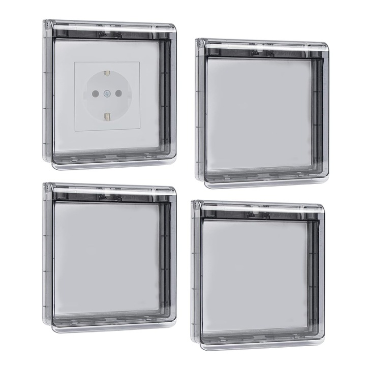 Set 4 capace prize perete etanse IPX3, ultra-subtiri 10x11.2x2cm, transparent