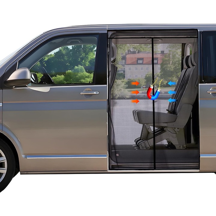VW T5 T6 mágneses szúnyogháló, tolóajtó védelem, fekete, univerzális