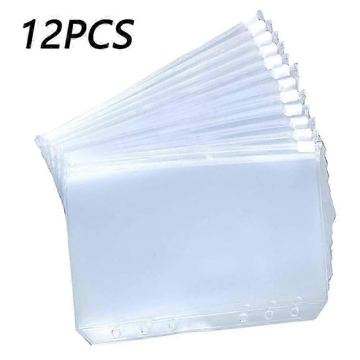 12 darabos készlet, A6 cipzáras zsebek 6 gyűrűs iratrendezőhöz, tartós, savmentes, átlátszó PVC tokok