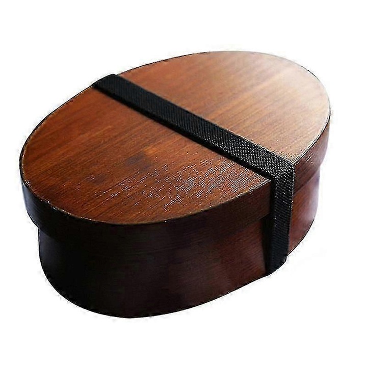 Кутия за обяд от естествено дърво, овална, японска Bento 17.5x13x6.5cm, кафява
