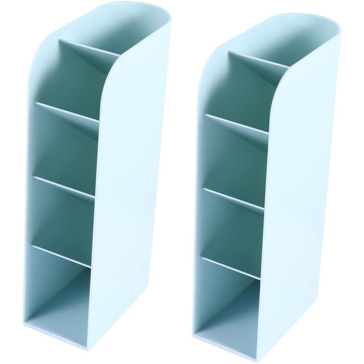Set 2 bucati, organizator birou si suport pentru pixuri din plastic durabil, multifunctional, compartimentat, albastru deschis