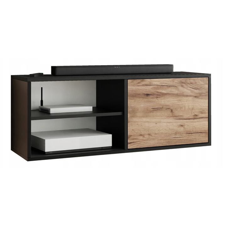 KIER EDI 2 nyitott TV komód – laminált PAL nappali bútor, 104x42x38 cm – Craft Arany Tölgy és Fekete