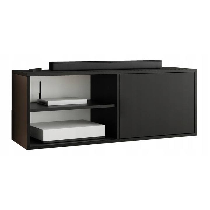 KIER EDI 2 nyitott TV szekrény – laminált forgácslap nappali bútor, 104x42x38 cm – Fekete, prémium minőség, saját összeszerelés