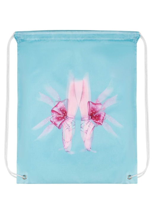 Saculet Textil Turcoaz Roz Balerina cu Sireturi 34x42cm