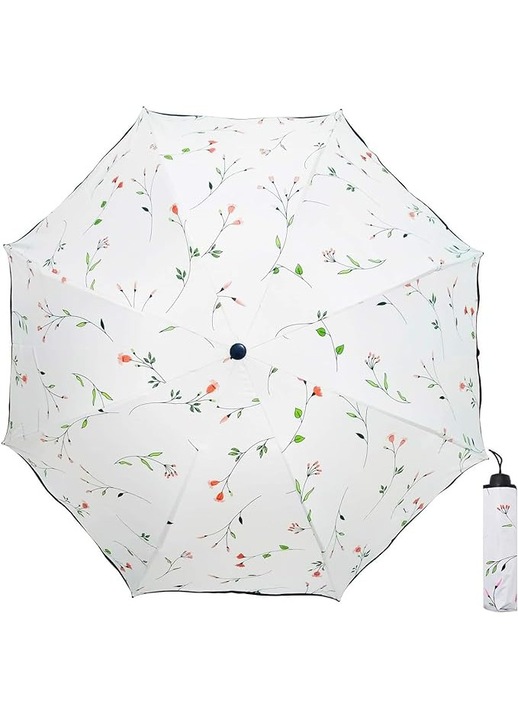 Összecsukható női esernyő, virágmintás, könnyű, fehér, 24cm