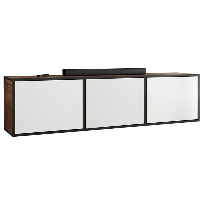KIER EDI 3 TV szekrény ajtókkal – laminált PAL nappali bútor, 156x42x38 cm – Fehér és Arany Craft Tölgy, prémium minőség, saját összeszerelés
