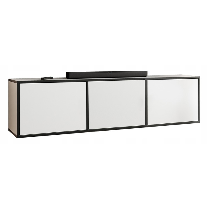 KIER EDI 3 TV szekrény ajtókkal – laminált PAL nappali bútor, 156x42x38 cm – Fehér, prémium minőség, saját összeszerelés