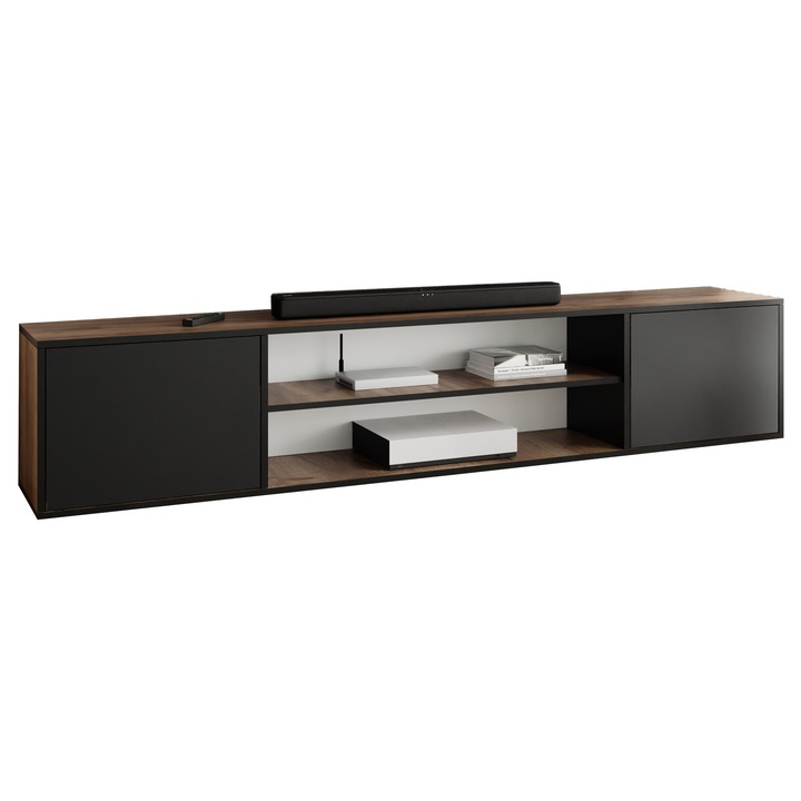 KIER EDI 4 nyitott TV komód – laminált forgácslap nappali bútor, 206x42x38 cm – Craft Arany Tölgy és Fekete