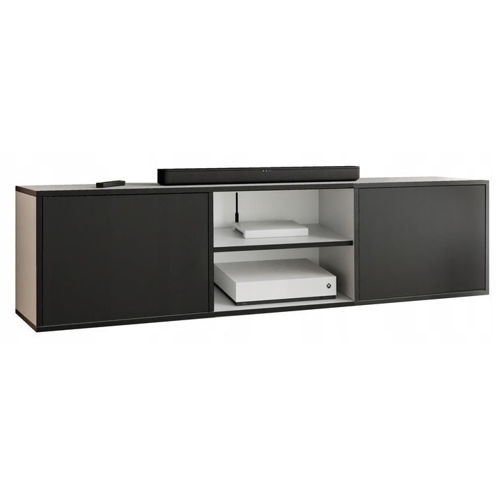 KIER EDI 3 nyitott TV komód – laminált forgácslap nappali bútor, 156x42x38 cm – Fehér és Fekete, prémium minőség, saját összeszerelés