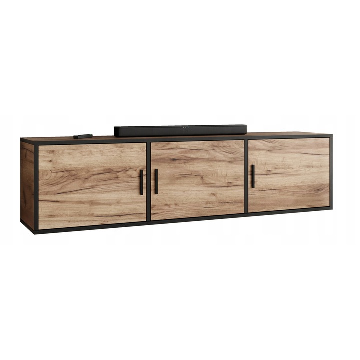 KIER ROJO 3 TV szekrény ajtókkal – laminált PAL nappali bútor, 156x42x38 cm – Arany Craft Tölgy, prémium minőség, saját összeszerelés