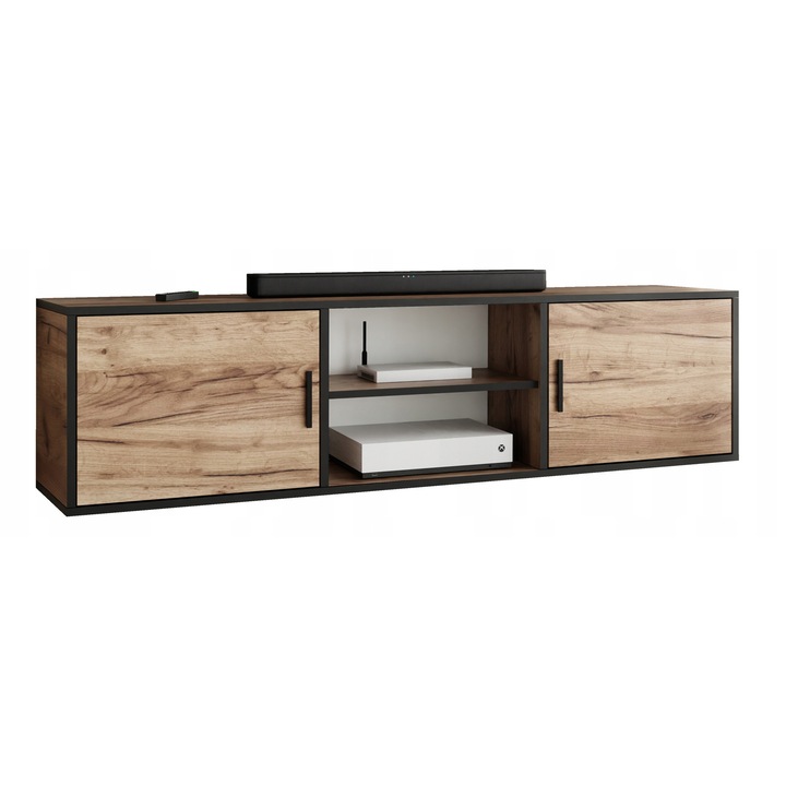 KIER ROJO 3 nyitott TV szekrény – laminált PAL nappali bútor, 156x42x38 cm – Craft Arany Tölgy, prémium minőség, saját összeszerelés