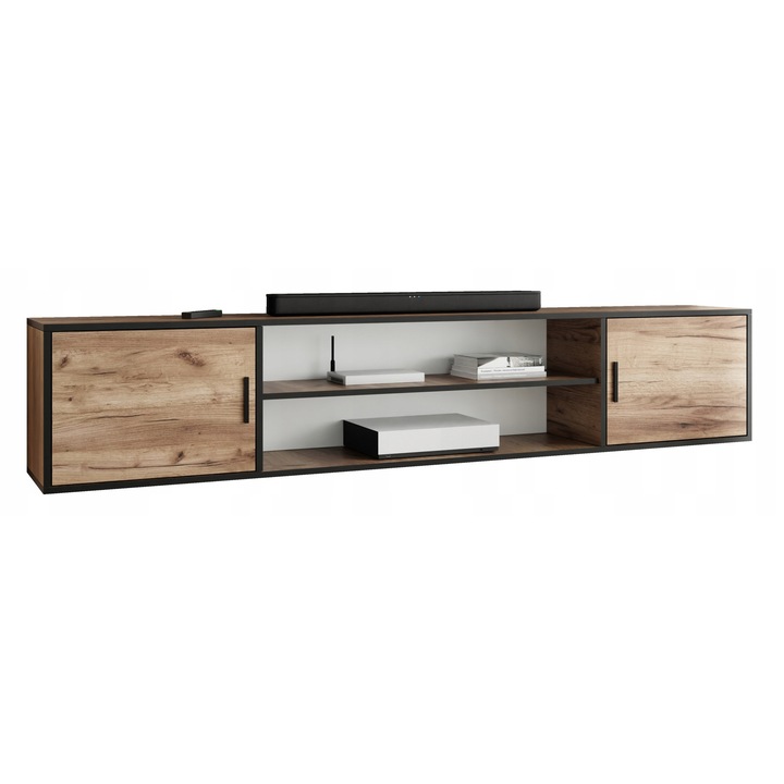 KIER ROJO TV szekrény, 4 nyitott – laminált PAL nappali bútor, 206x42x38 cm – Craft Arany Tölgy, prémium minőség, saját összeszerelés