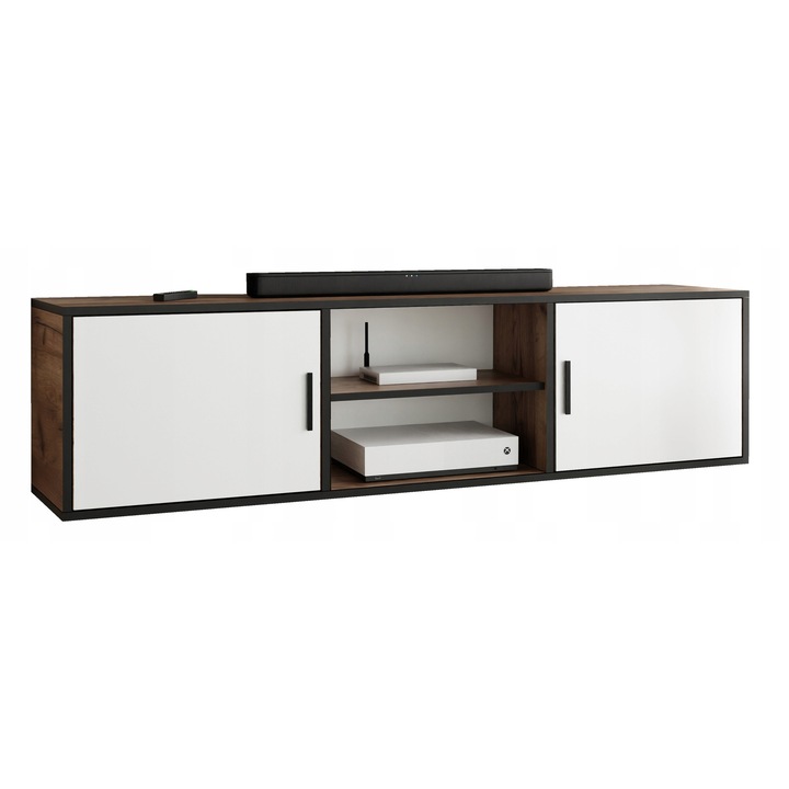 KIER ROJO 3 nyitott TV komód – laminált PAL nappali bútor, 156x42x38 cm – Fehér és Craft Arany Tölgy