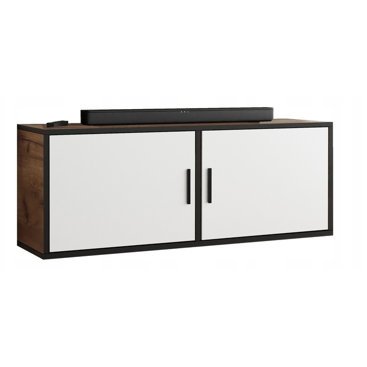 KIER ROJO 2 TV szekrény 2 ajtóval – laminált forgácslap nappali bútor, 104x42x38 cm – Fehér és Craft Arany Tölgy