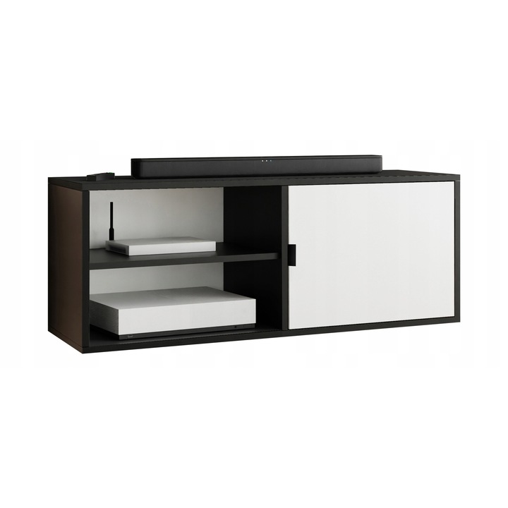 KIER LUNO 2 nyitott TV komód – laminált PAL nappali bútor, 104x42x38 cm – Fehér és Fekete, prémium minőség, saját összeszerelés