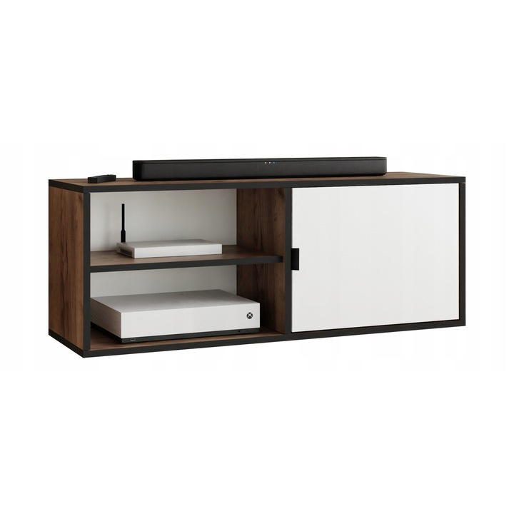 KIER LUNO 2 nyitott TV komód – laminált PAL nappali bútor, 104x42x38 cm – Fehér és Craft Arany Tölgy