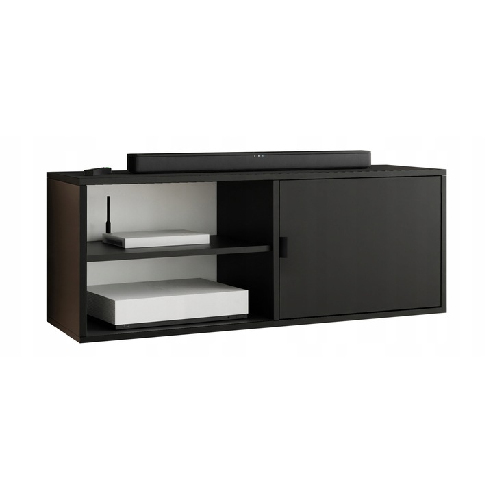 KIER LUNO 2 nyitott TV komód – laminált PAL nappali bútor, 104x42x38 cm – Fekete, prémium minőség, saját összeszerelés