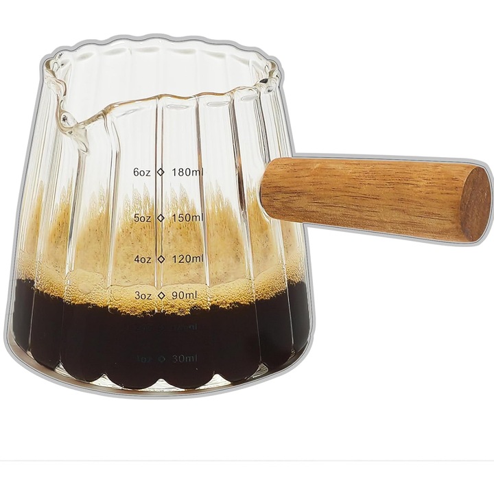 Dispenser espresso, sticla borosilicata, maner lemn, 170ml, transparent