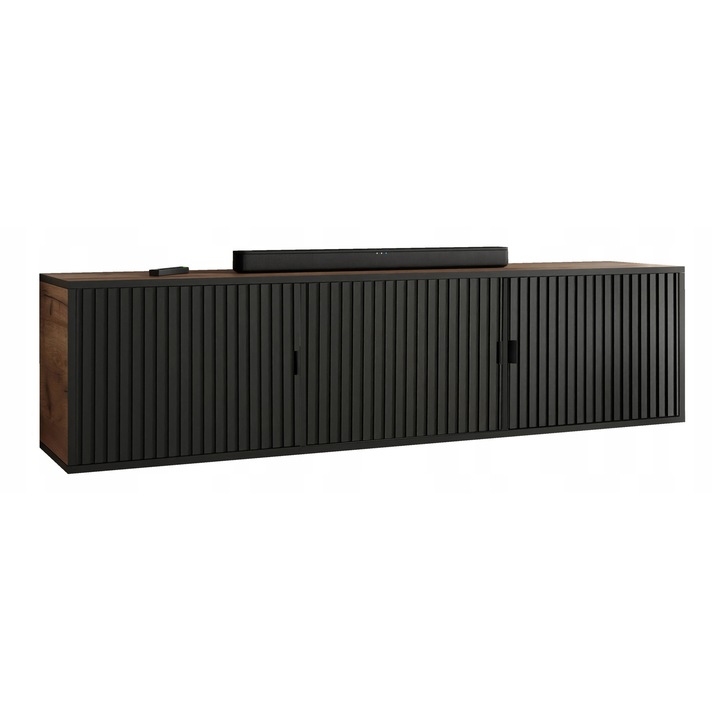 KIER ELI 3 TV szekrény ajtókkal – laminált PAL nappali bútor, 156x42x38 cm – Craft Arany Tölgy és Fekete