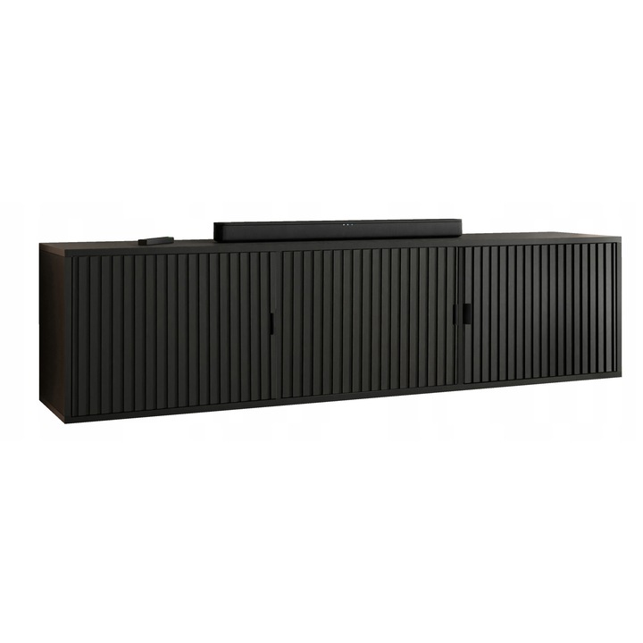 KIER ELI 3 TV szekrény ajtókkal – laminált PAL nappali bútor, 156x42x38 cm – Fekete, prémium minőség, saját összeszerelés