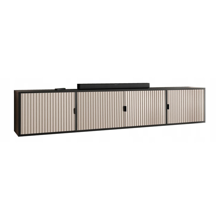 KIER ELI 4 TV szekrény ajtókkal – laminált PAL nappali bútor, 206x42x38 cm – Fekete, prémium minőség, saját összeszerelés