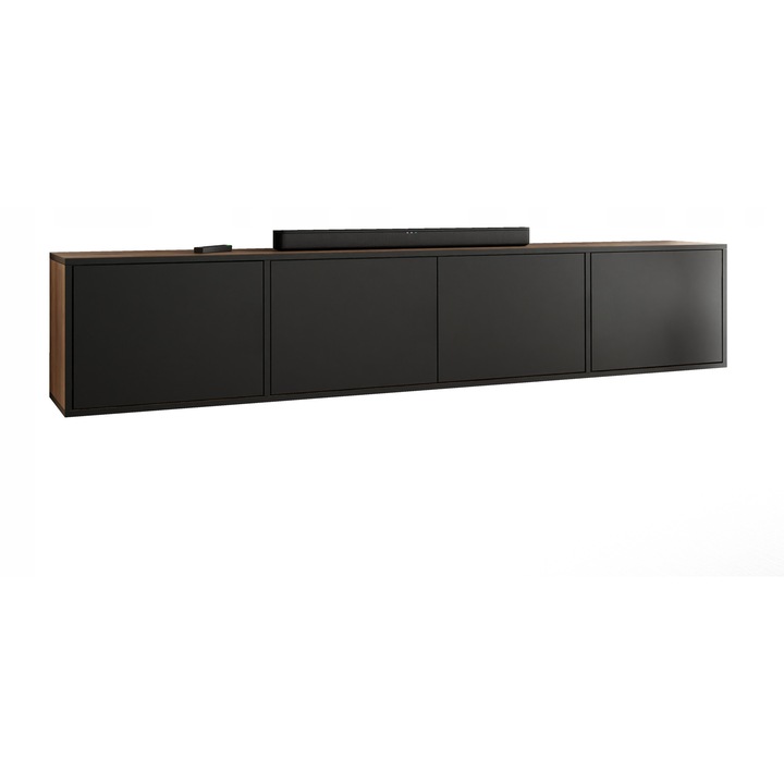 KIER EDI 4 TV szekrény ajtókkal – laminált forgácslap nappali bútor, 206x42x38 cm – Craft Arany Tölgy és Fekete