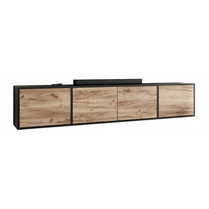 KIER EDI 4 TV szekrény ajtókkal – laminált forgácslap nappali bútor, 206x42x38 cm – Craft Arany Tölgy és Fekete