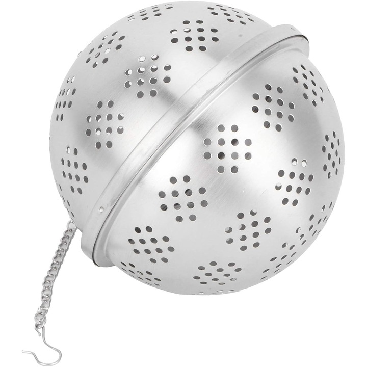 Rozsdamentes acél teatojás/teaszűrő, XL méret, finom háló forgó zárral, rozsdaálló, ezüst, 1 db
