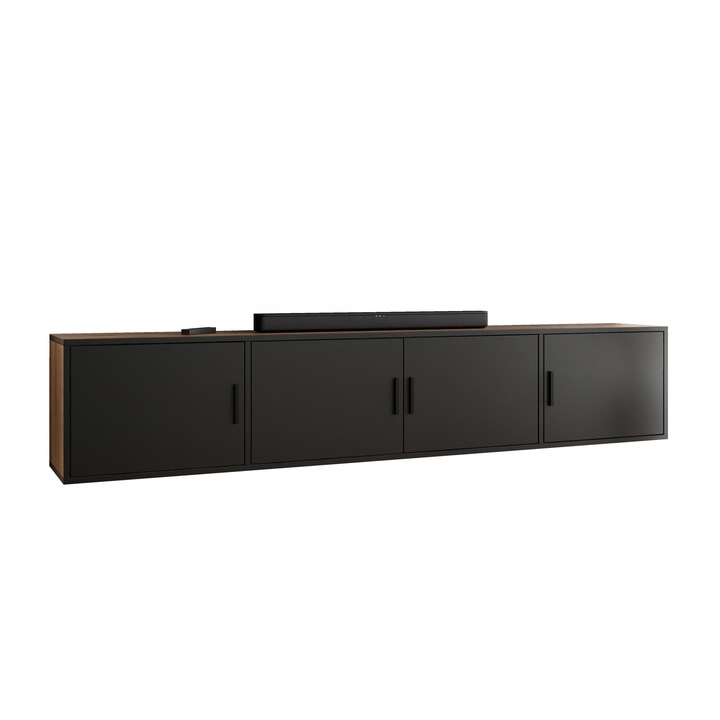 KIER ROJO 4 TV szekrény ajtókkal – laminált PAL nappali bútor, 206x42x38 cm – Craft Arany Tölgy és Fekete