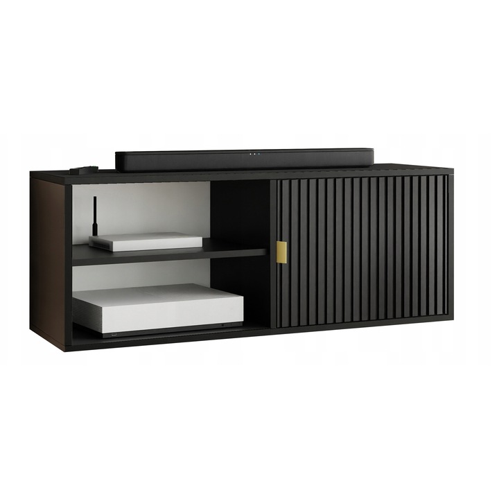KIER ELI 2 nyitott TV komód – laminált PAL nappali bútor, 104x42x38 cm – Fekete, prémium minőség, saját összeszerelés