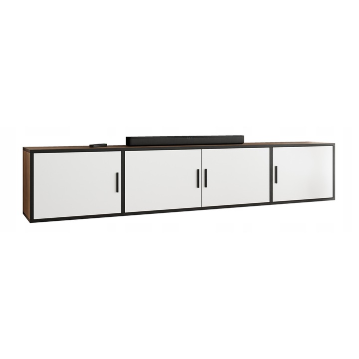 KIER ROJO 4 TV szekrény ajtókkal – laminált PAL nappali bútor, 206x42x38 cm – Fehér és Craft Arany Tölgy