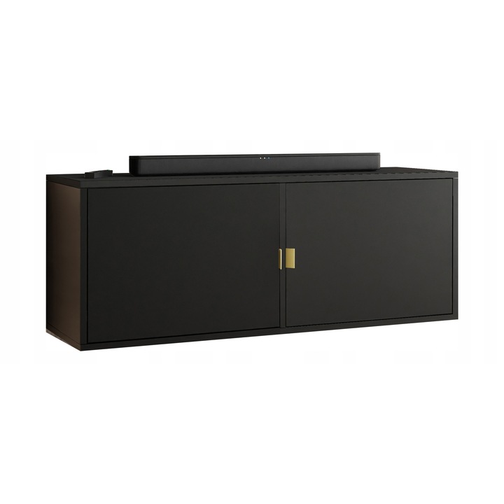 KIER LUNO 2 TV szekrény ajtókkal – laminált PAL nappali bútor, 104x42x38 cm – Fekete, prémium minőség, saját összeszerelés