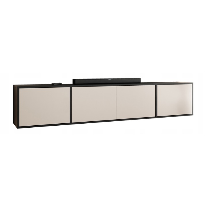 KIER EDI 4 TV szekrény ajtókkal – laminált forgácslap nappali bútor, 206x42x38 cm – Fekete, prémium minőség, saját összeszerelés